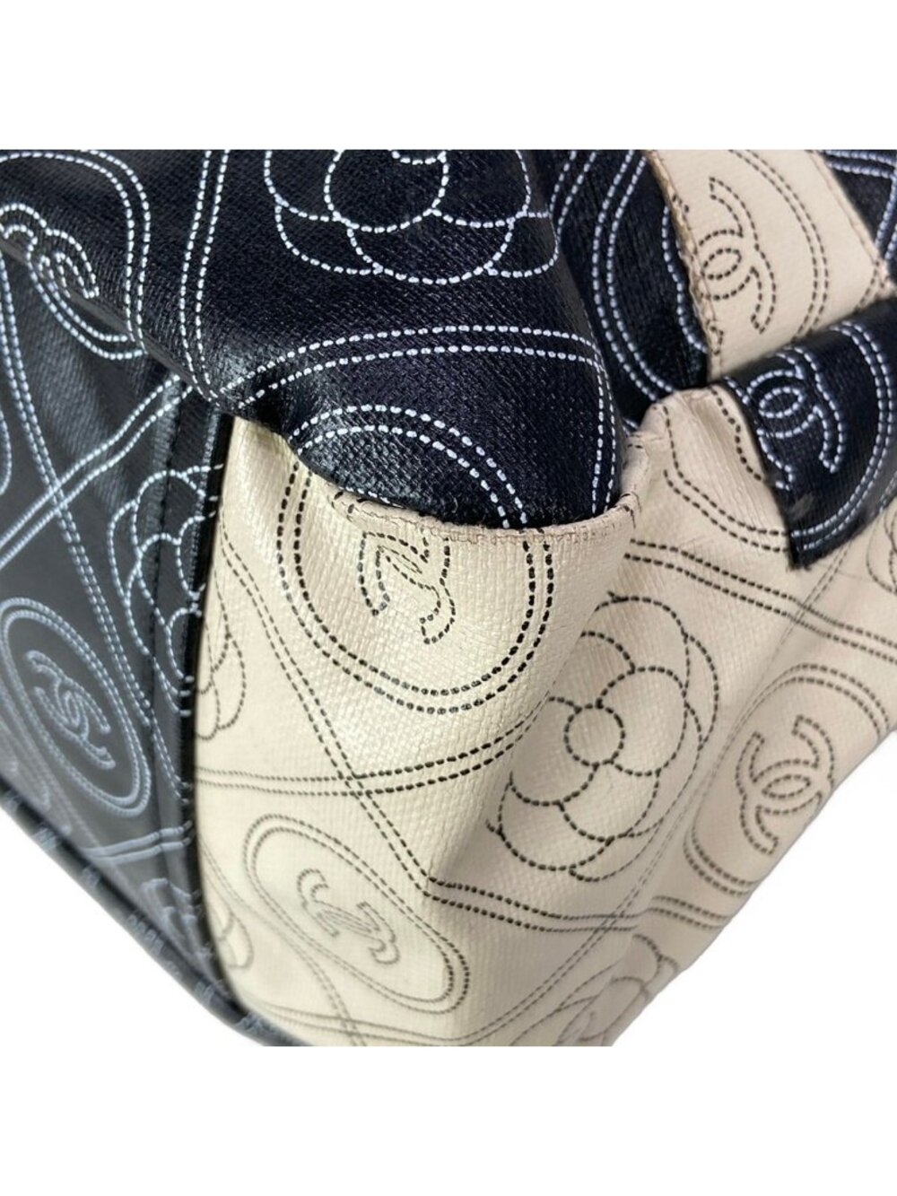 Chanel Tote Large Shopping Black Ivory 2-Way Chain Shoulder Silver Leather - Picture 6 of 15